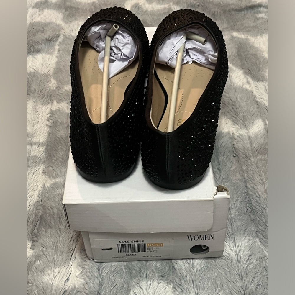 Dream Pairs Black Rhinestone Sole-Shine Ballet Flats Size 10 - Picture 3 of 9